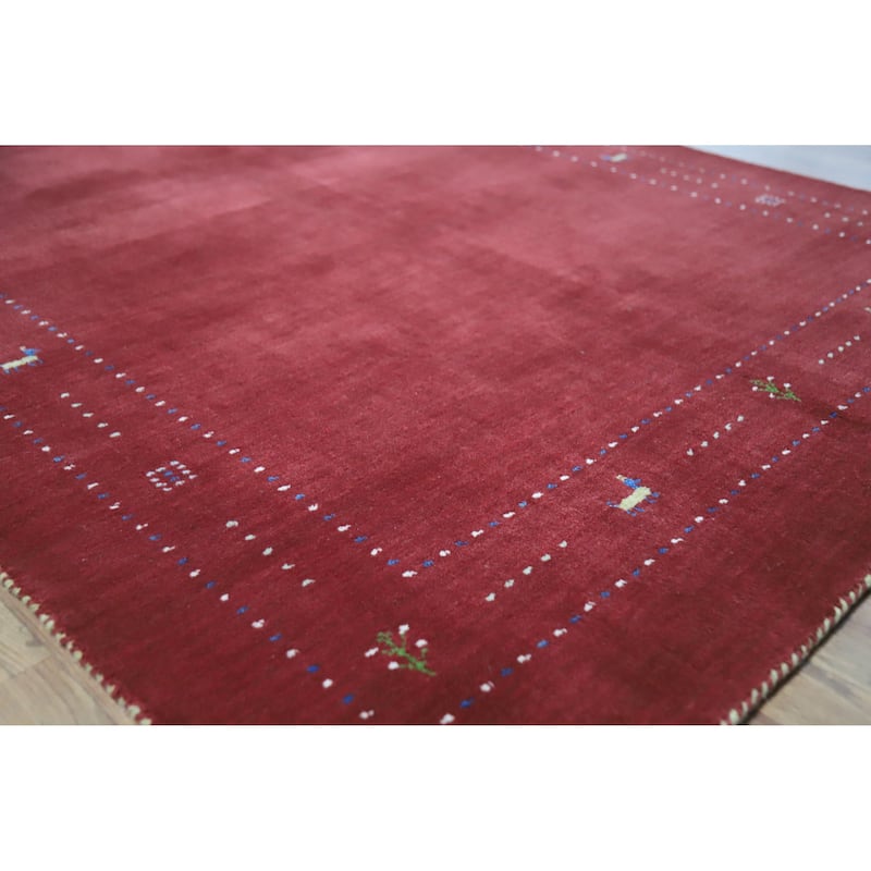 Modern Gabbeh Indian Area Rug Handmade Tribal Red Wool Carpet - 4'10" x 7'7" - Red - 4'10" x 7'7"