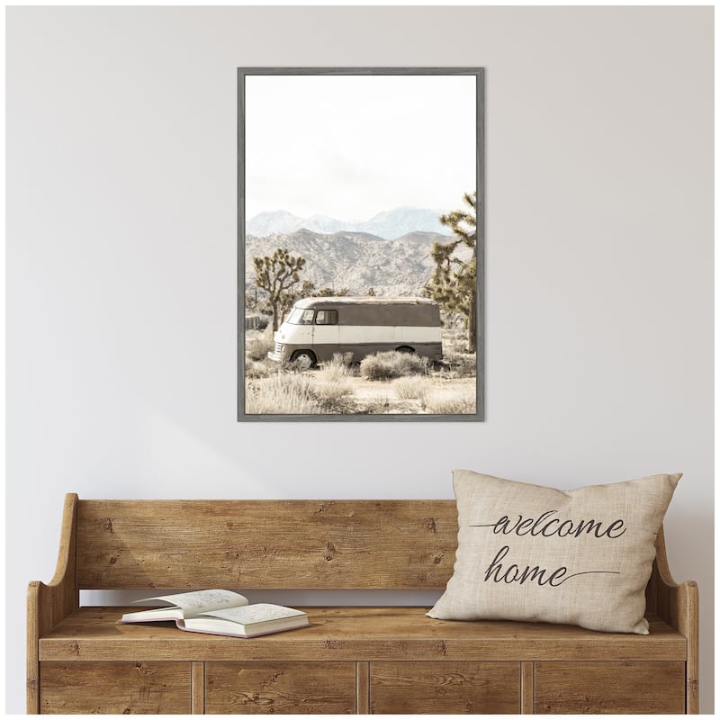 Kate and Laurel Sylvie Rustic Desert Vintage Van in Joshua Tree Framed Canvas by Saint and Sailor Studios
