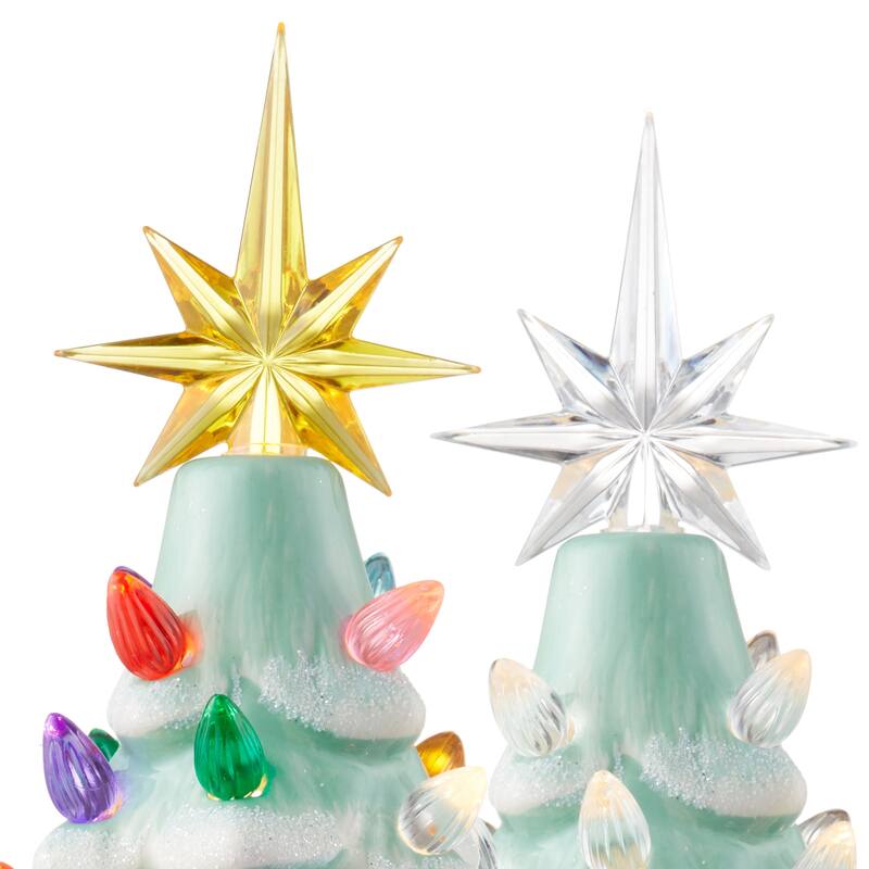 12in Hand Painted Ceramic Christmas Tree PreLit Tree with Star