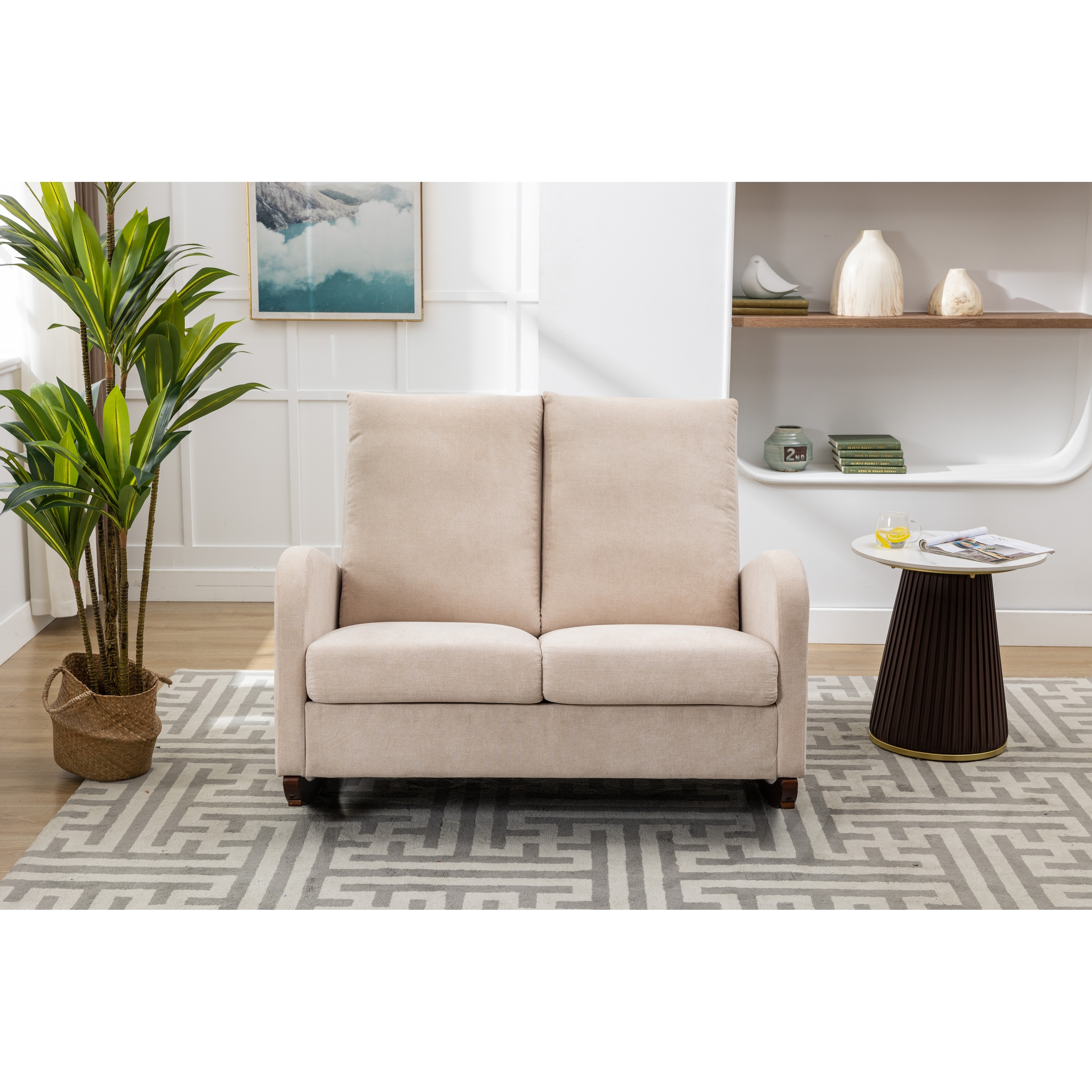 Double Wide Rocker Armchair, Upholstered Loveseat Rocking Sofa, Rocking  Relax Sofa with Side Pocket, Oversized Rocking Loveseat Sofa with Padded  Seat