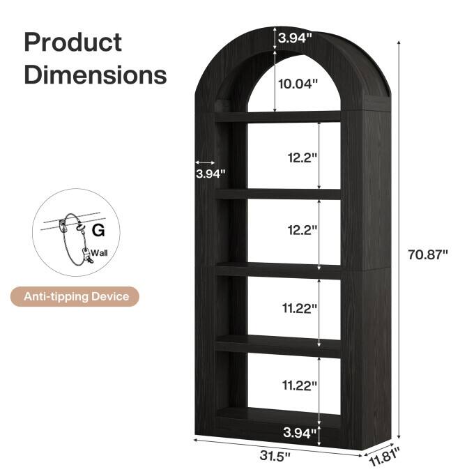 5-Tier Brown Wooden Open Bookcase Display Shelves Organizer
