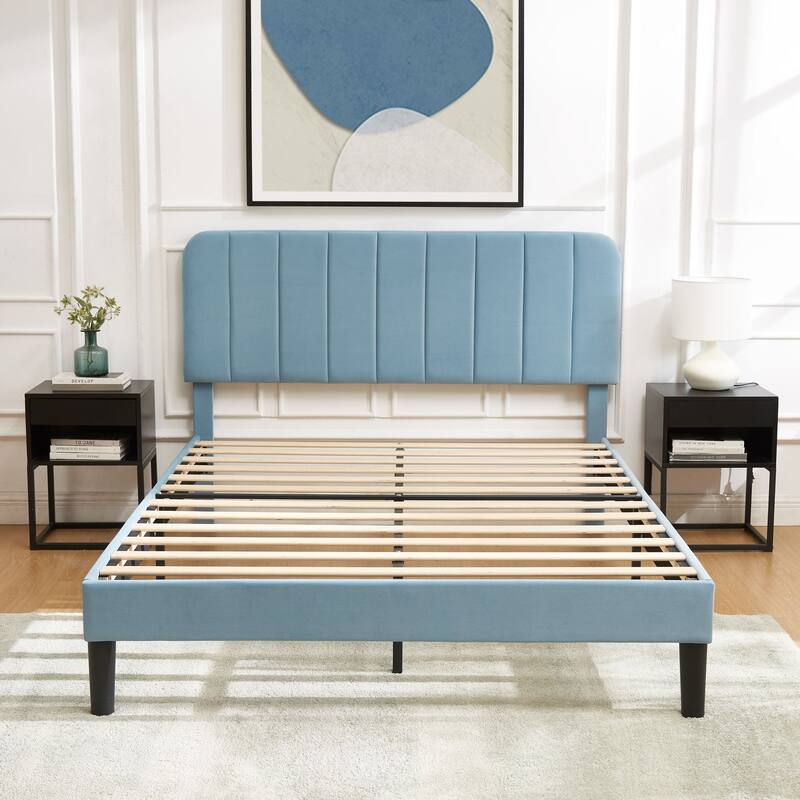 Javlergo Upholstered Bed Frames with Height-adjustable Headboard