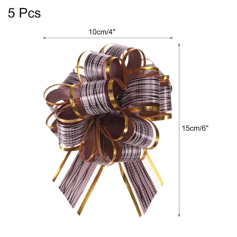 5pcs 7 Inch Large Pull Bow Gift Wrapping Bows Ribbon Organza Bows - Coffee - 6 Inch