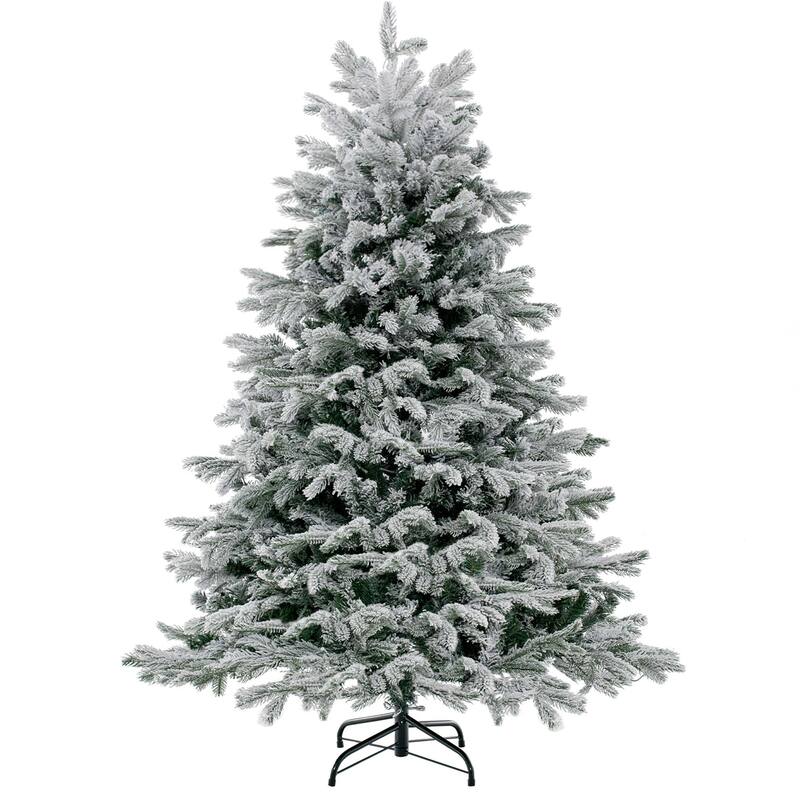Costway 4.5 FT/6FT/7FT Pre-Lit Christmas Tree Snow Flocked Hinged Xmas