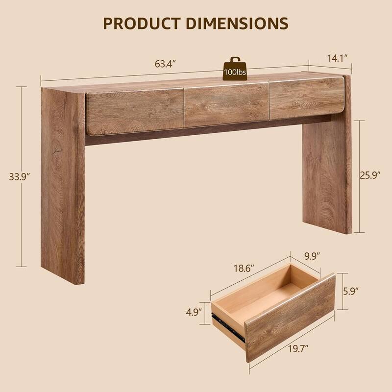 Farmhouse 3-Drawers Console Table, Entryway Table, Sofa Table