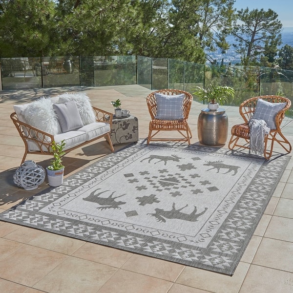 slide 2 of 9, Gertmenian Paseo Yoder Grey Rustic Tribal Moose Indoor/ Outdoor Area Rug