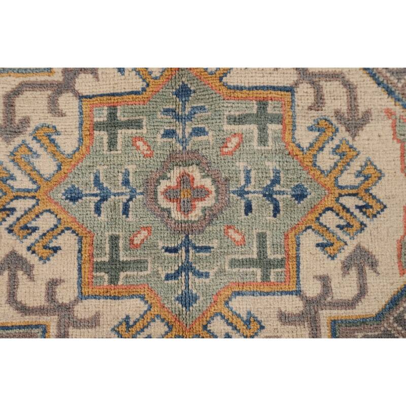 Ray Geometric Kazak Oriental Area Rug Hand-Knotted Wool Carpet - 6'7" x 9'8"