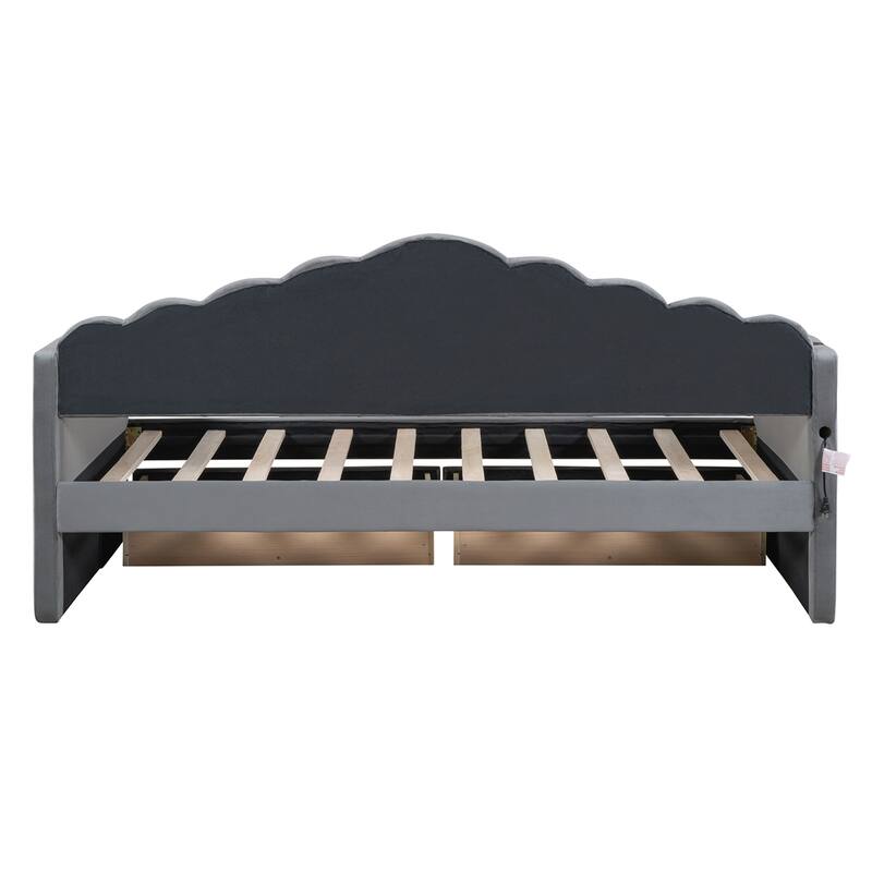Upholstered Daybed with 2 Drawers,Velvet Sofabed w/USB Charging Ports