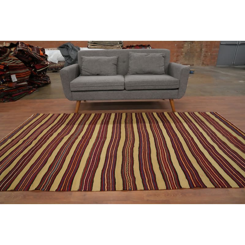 Hand Woven Oriental 100% Wool Carpet Southwestern Geometric Multi-Colored Kilim Area Rug - 8' 5'' X 4' 8''