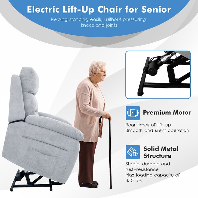 Costway Power Lift Recliner Chair Sofa for Elderly w/ Side Pocket &