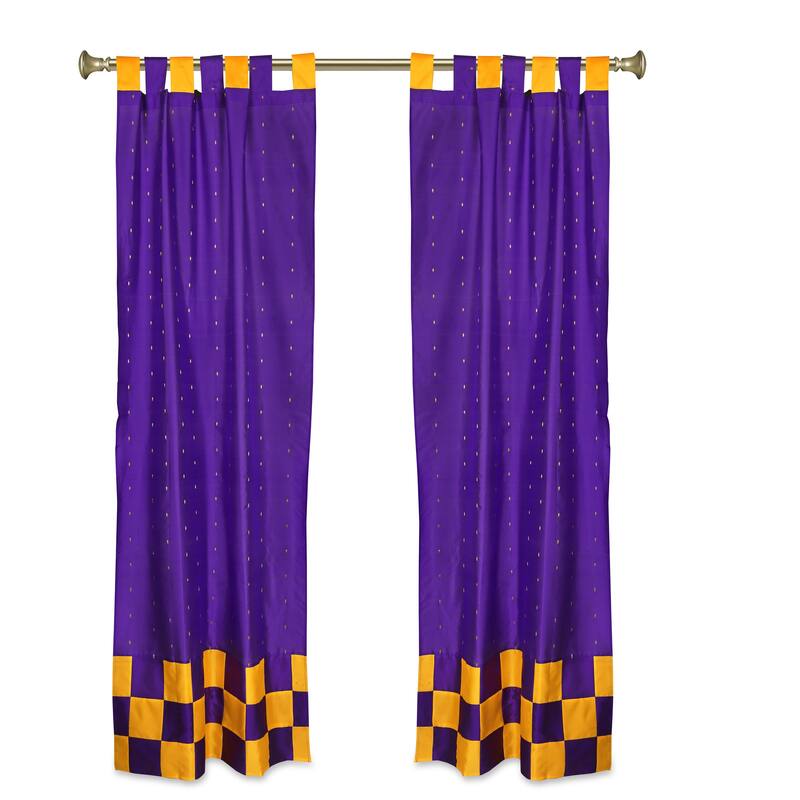 4 Pc Set Indian Sari Curtains & Cushion Covers Boho Tab Top Living Room Bedroom