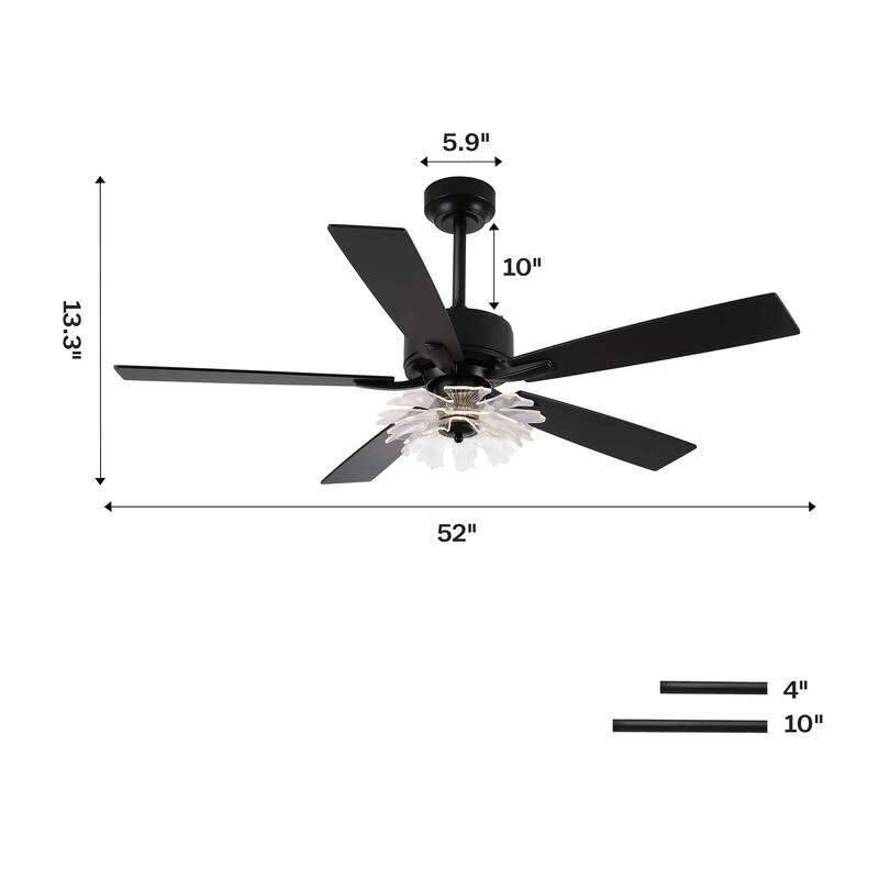 52-inch Industrial Acrylic Matte Black DC Ceiling Fan with Light and Remote