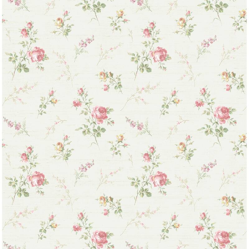 Seabrook Designs Grahm Rose Garden Unpasted Wallpaper - 20.5 in. W x 33 ft. L - Metallic Ivory & Petal Pink
