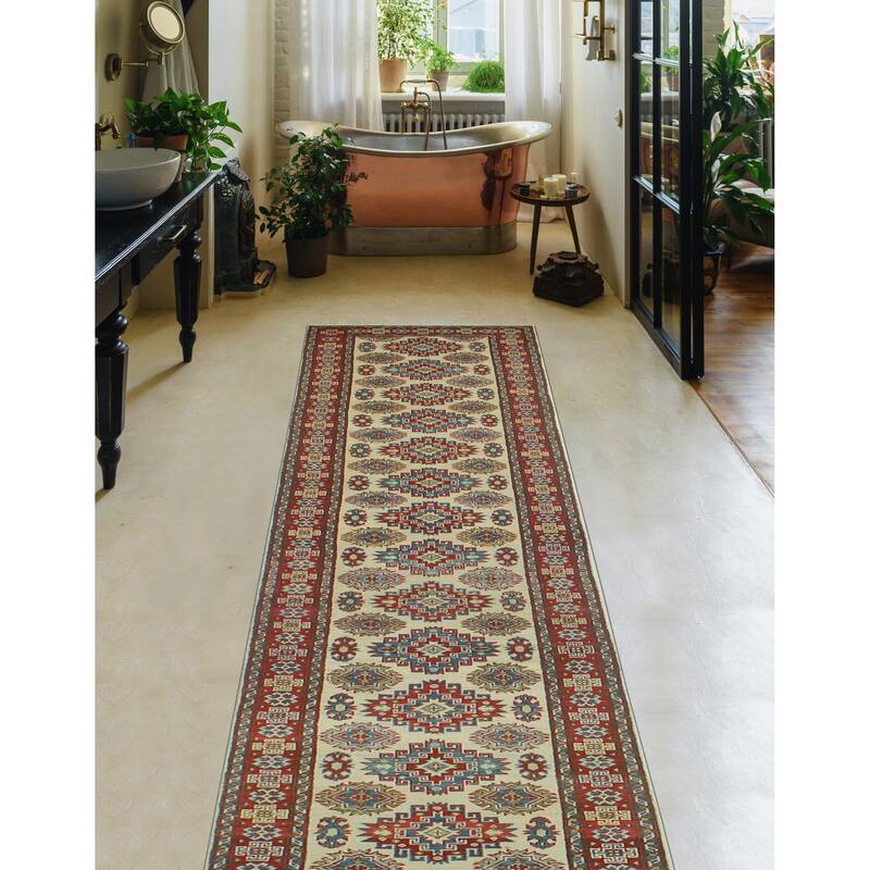 Noori Rug Kazak Oluyemi Ivory/Red Runner - 2'6" x 20'0"
