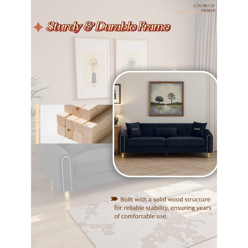 87.4" Luxury Loveseat Sofa with Metal Legs, Round Arms