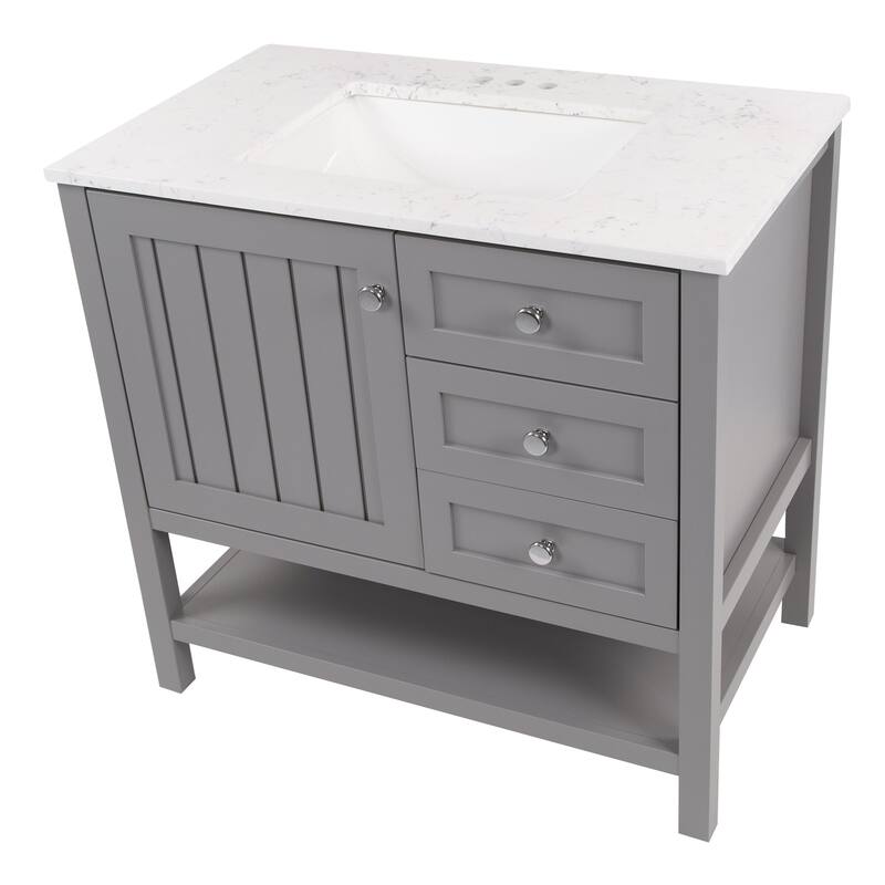 Spring Mill Cabinets Elvet 37" Bathroom Vanity With Cabinet, 2 Drawers, Open Shelf, and Sink Top