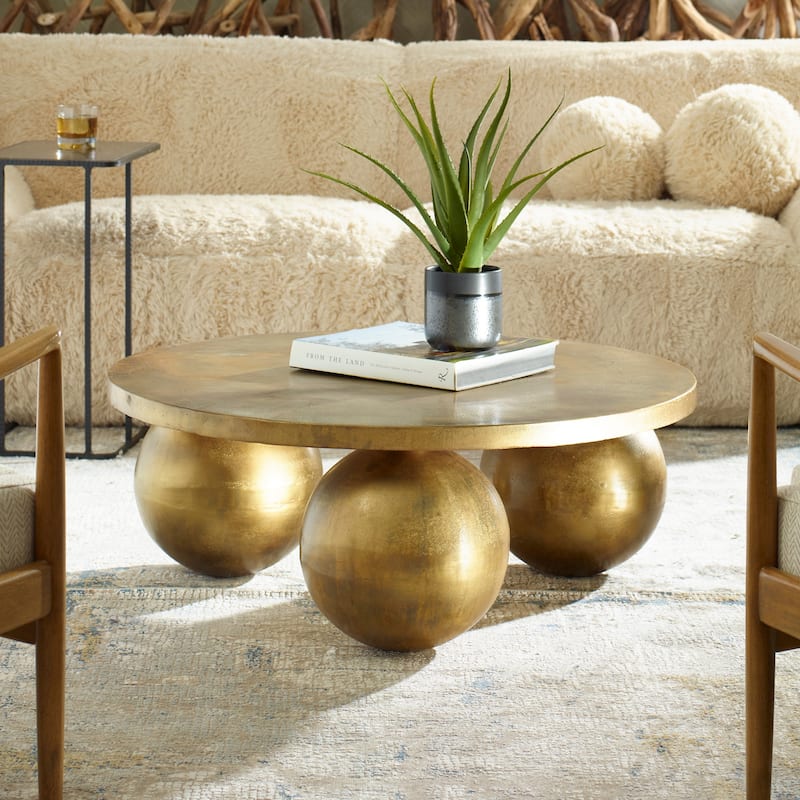 Uttermost Triplet Antique Brass Coffee Table - 38"W x 15"H x 38"D