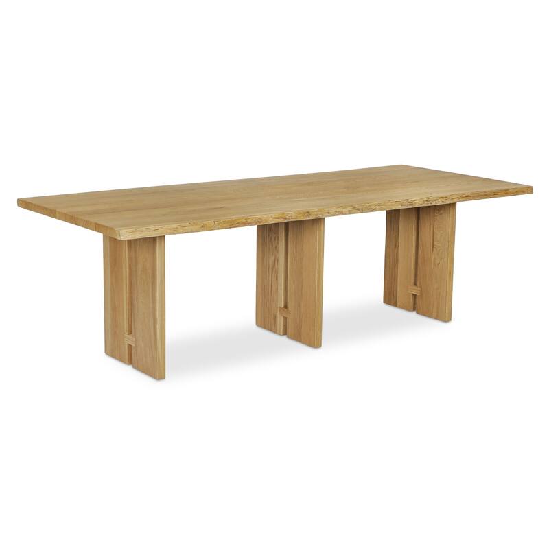 Solenne Dining Table, Rectangular, Solid Oak Top, Iron Base, Natural Finish, Live-Edge Three-Leg Design, Natural