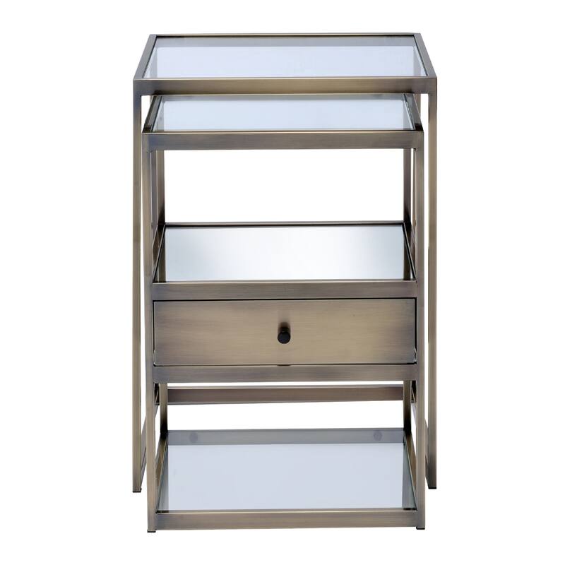 2 Piece Nesting Tables Set in Antique Brass and Clear Glass