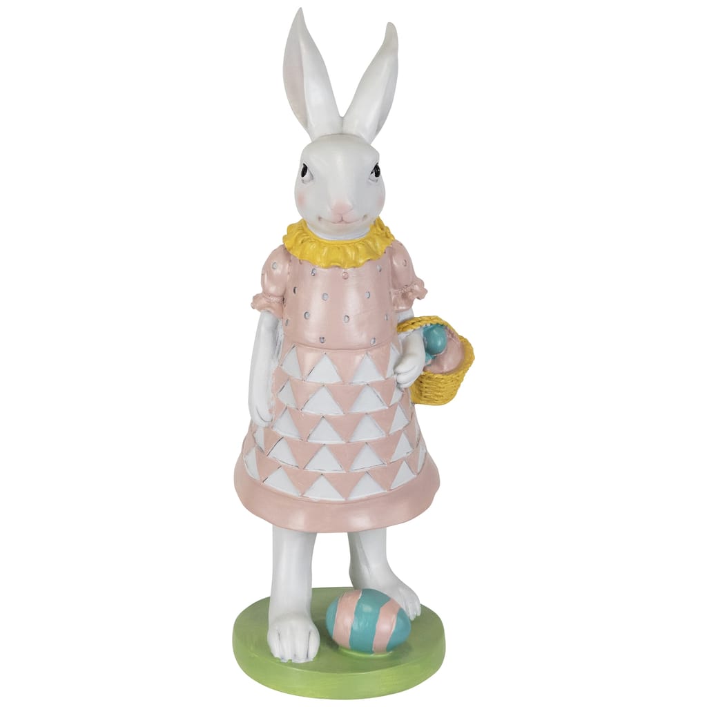 Girl Bunny with Easter Basket Outdoor Garden Statue - 12"