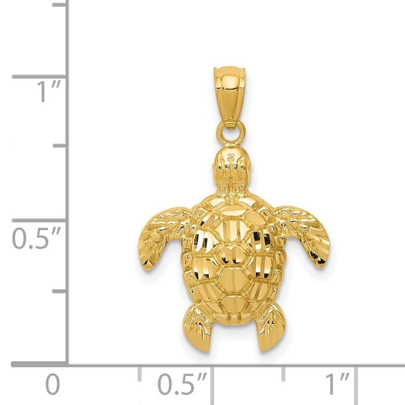Curata 14k Yellow Gold 18" Diamond-Cut Sea Turtle Pendant Necklace - 17x25mm