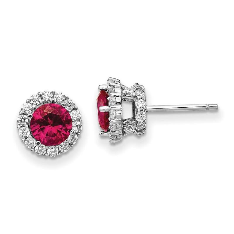 Curata 925 Sterling Silver 9.5mm CZ Cubic Zirconia Lab Created Ruby Stud Earrings