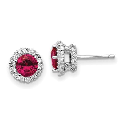Curata 925 Sterling Silver 9.5mm CZ Cubic Zirconia Lab Created Ruby Stud Earrings