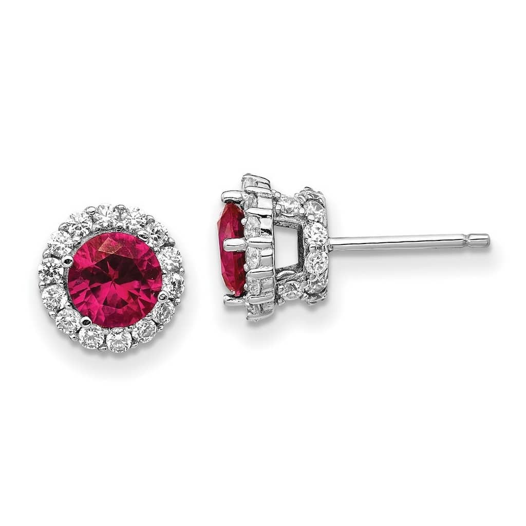Curata 925 Sterling Silver 9.5mm CZ Cubic Zirconia Lab Created Ruby Stud Earrings