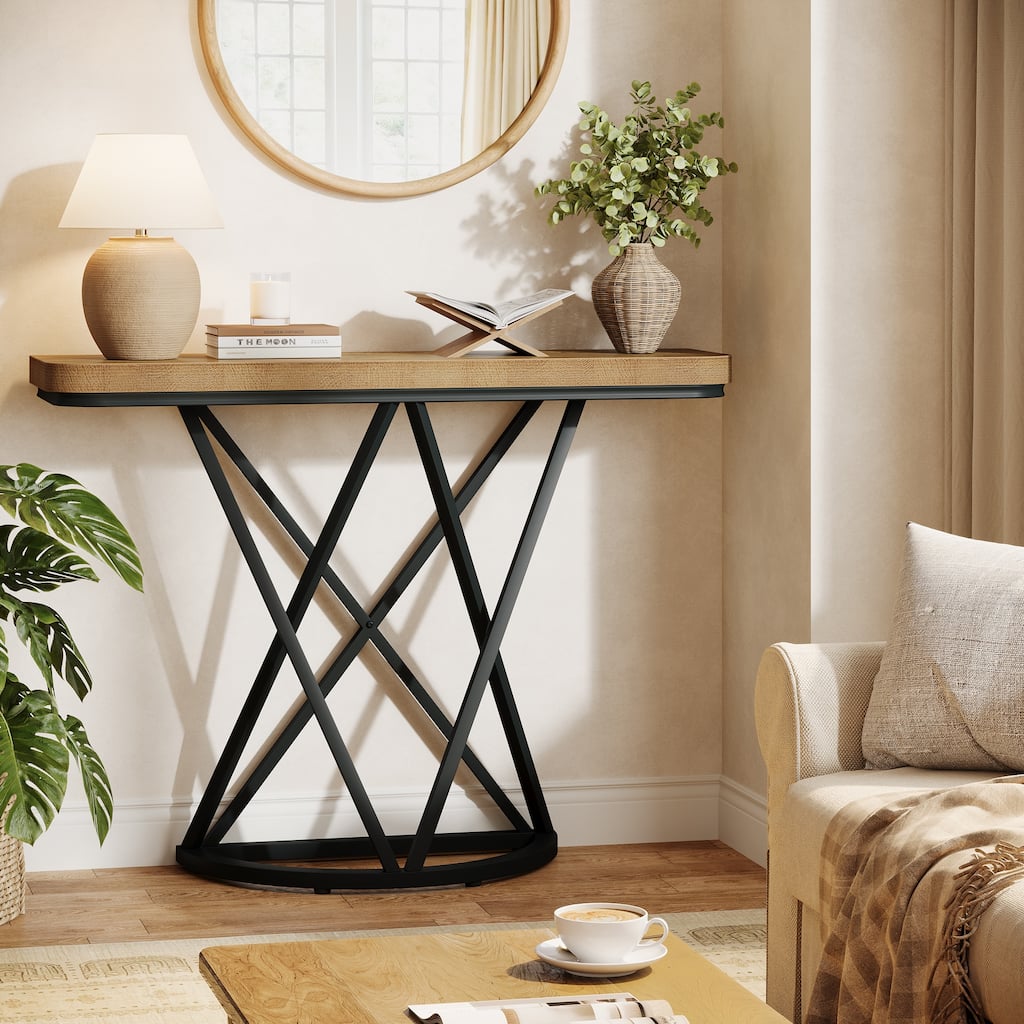 41.33" Console Table with Modern Metal Geometric Base