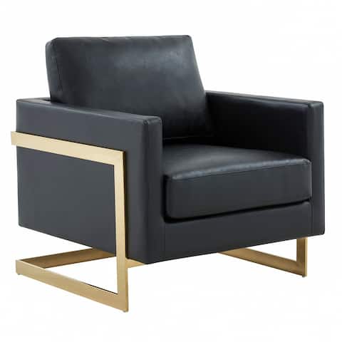 LeisureMod Lincoln Mid-Century Leather Accent Chair With Gold Frame - 34"