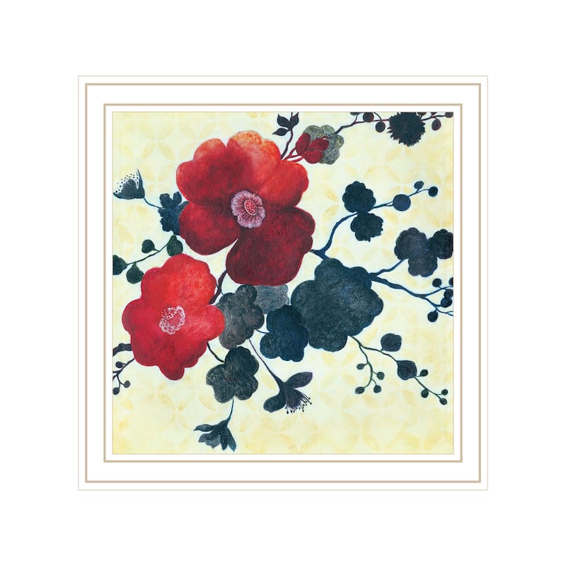 TrendyDecor4U Contemporary "Japanese Blossoms I" Framed Print Wall Art - White