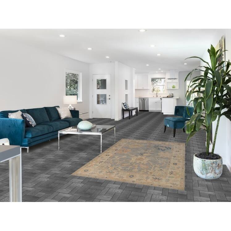 Vegetable Dye Oushak Turkish Rug Handmade Bedroom Grey Wool Carpet - 4'2"x 6'11"