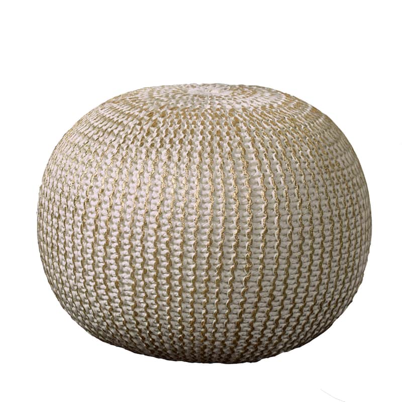 20 Inch Gold Cotton Round Pouf Ottoman for Living Room or Bedroom Decor - Gold