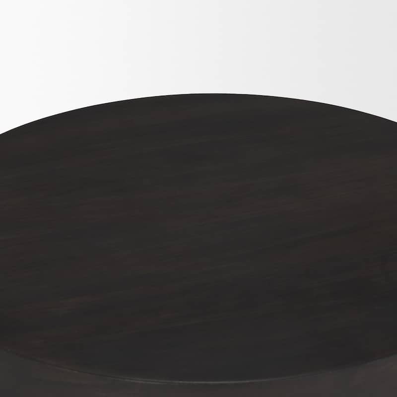 Rashama Dark Brown Wood Stacked Geometric Round Accent Table