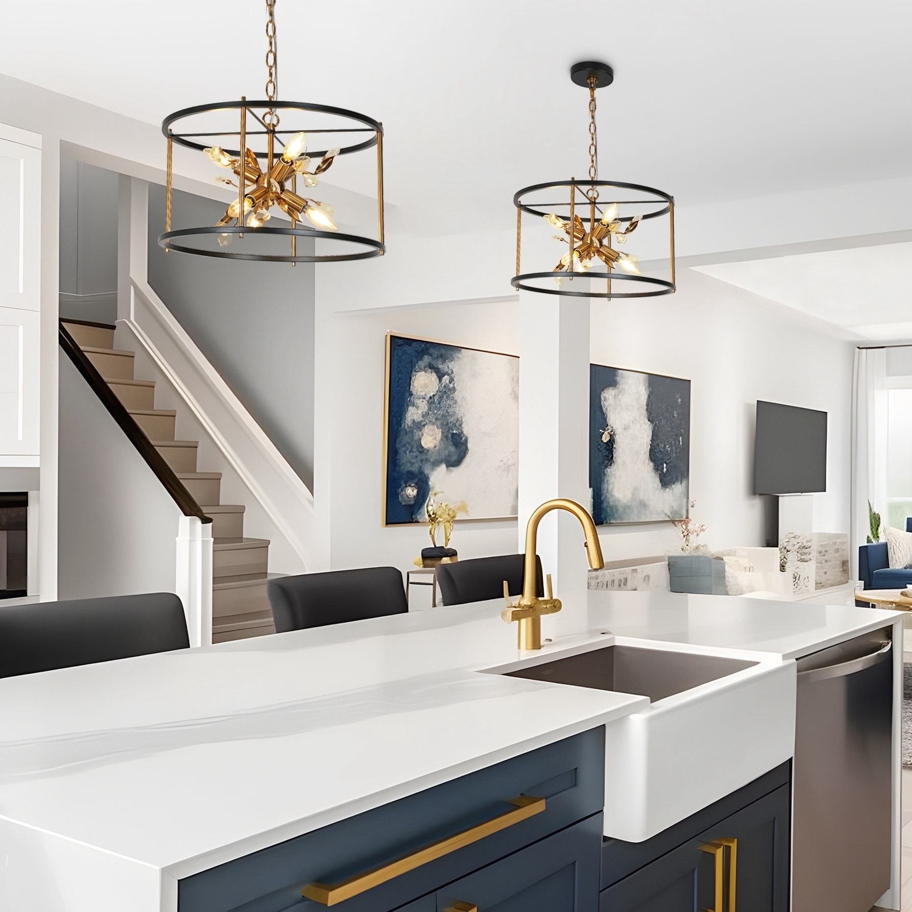Modern 6-Light Drum Crystal Chandelier Sputnik Pendant for Kitchen Island - D 17.7" x H 12.5"