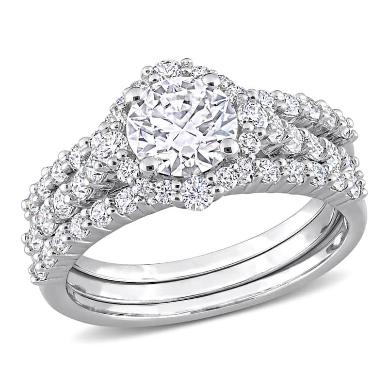 Miadora 2ct DEW Moissanite Halo Bridal Ring Set in Sterling Silver