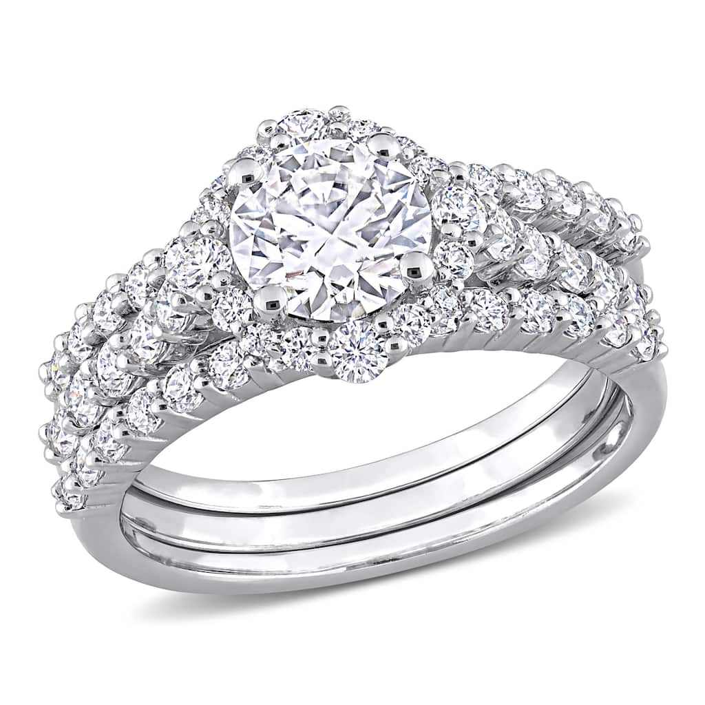 Miadora 2ct DEW Moissanite Halo Bridal Ring Set in Sterling Silver