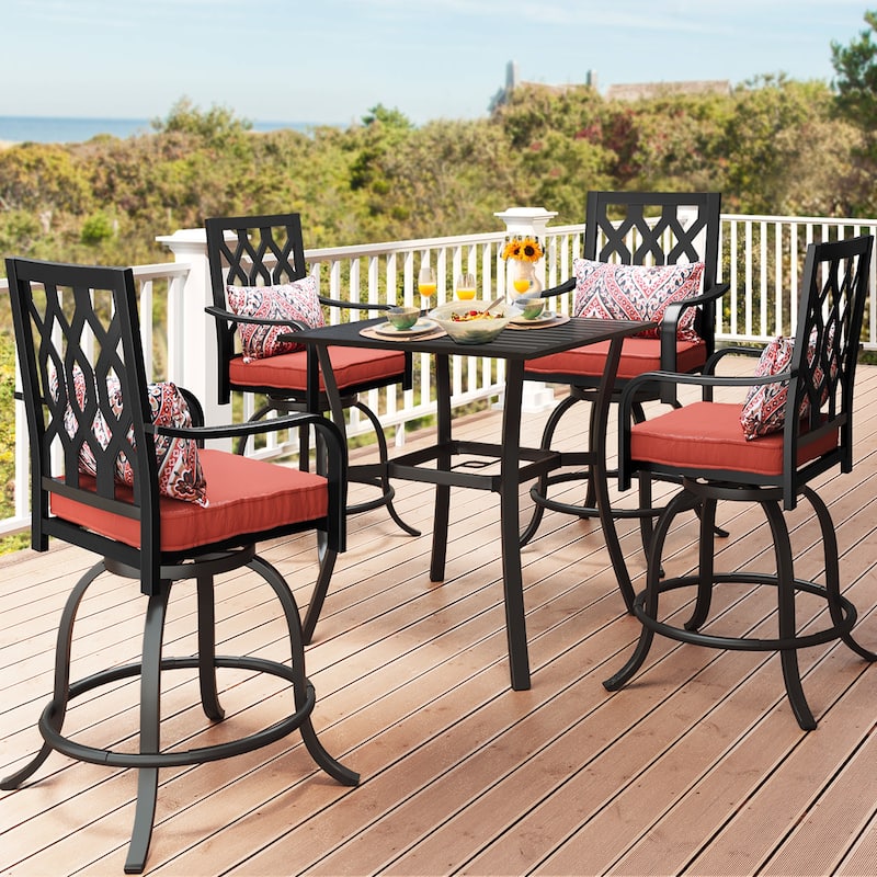 Outdoor Swivel Dining Set with 29"W Cushion Chairs, Patio Table - 4-Person Red Style2
