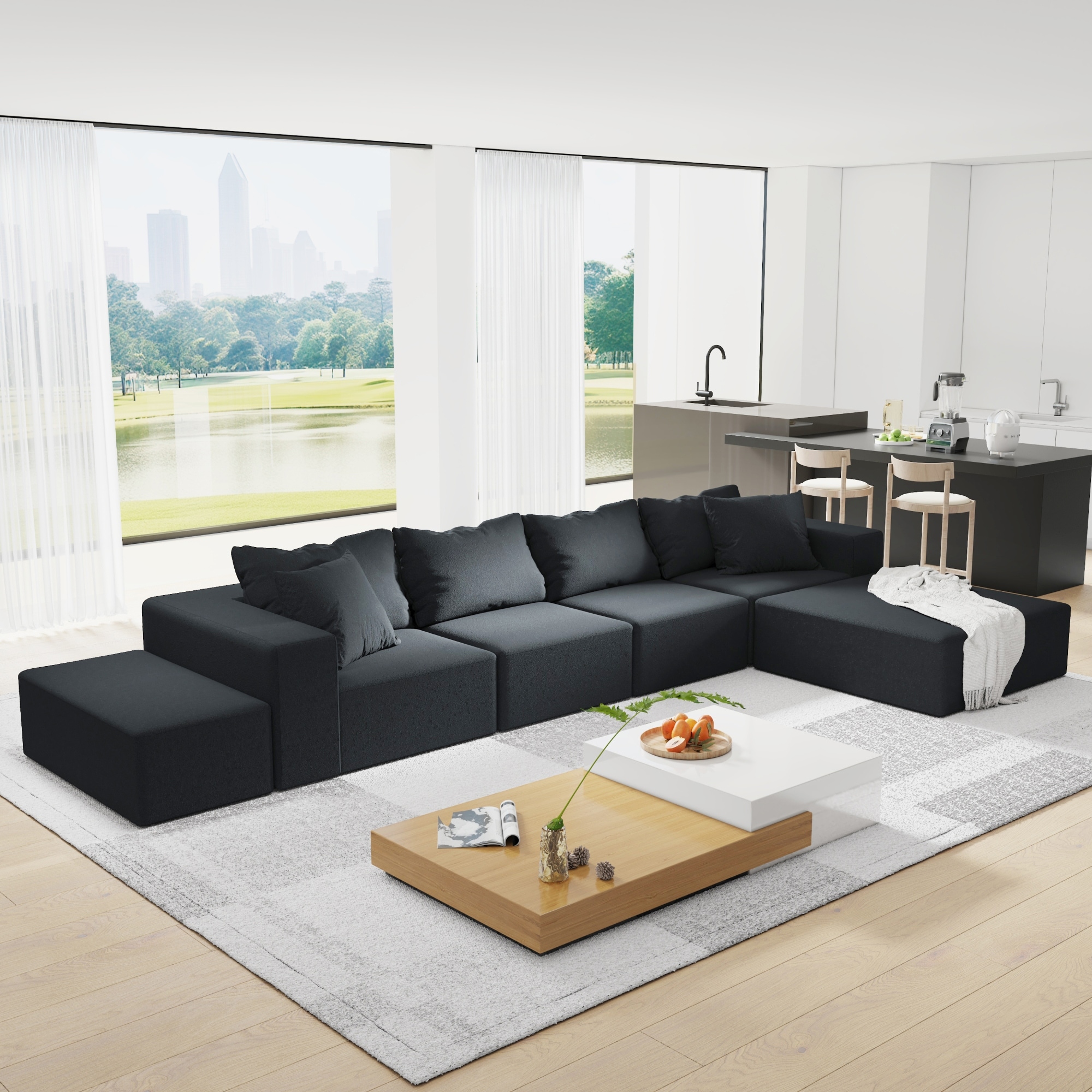 Roomfitters 132" Sectional Sofa Couch Set, Oversized U-Shaped Modular Upholstered Seating for Large Living Rooms