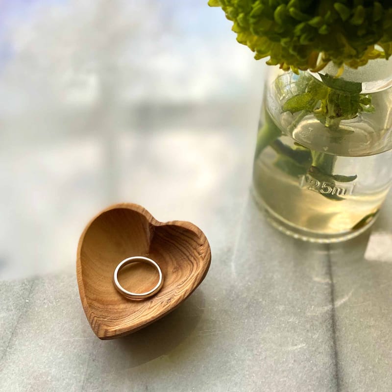 Petite Olive Wood Heart Trinket Bowls Set of 2