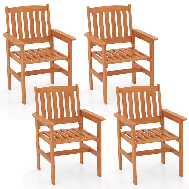 Costway Patio Chairs Set of 2/4 Outdoor Wooden Dining Chairs with - See Details - 4 PCS