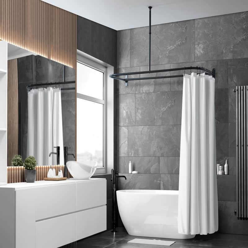 Utopia Alley Rustproof Aluminum D-shape Shower Rod With Ceiling Support for Freestanding Tubs, 60 * 25 in