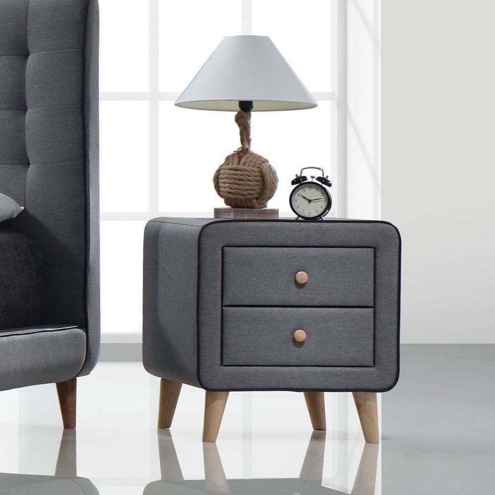 Valda Nightstand in Light Gray Fabric
