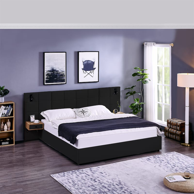 King Size Velvet Hydraulic Storage Bed with LED Lights & USB Charging