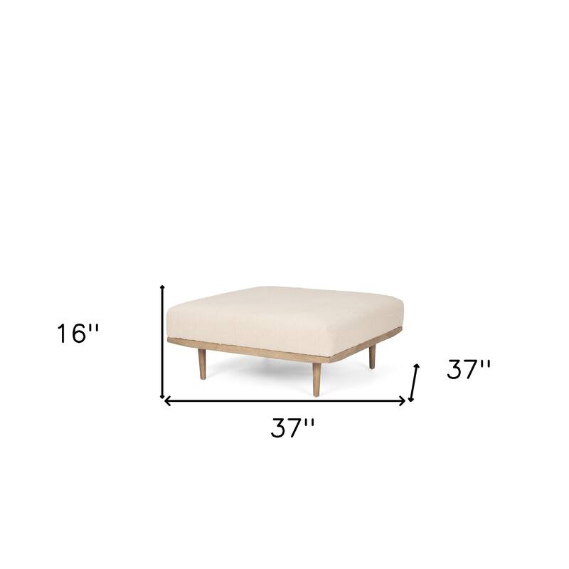 HomeRoots 37" Beige and Brown Solid Wood and Fabric Ottoman