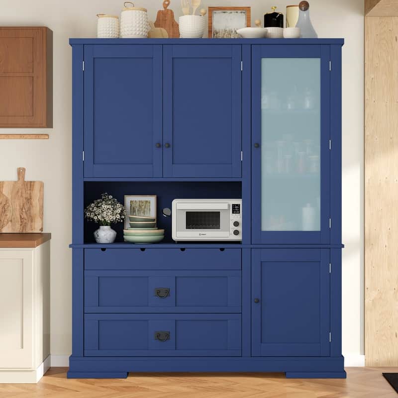Freestanding 78.3" Kitchen Pantry with Hutch, Large Kitchen Pantry Storage with Drawers,Door Shelf and Adjustable Shelves - Blue