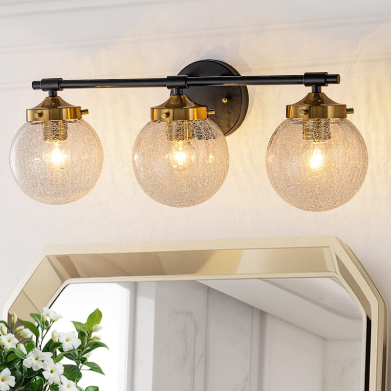 Crackled Glass Globe Wall Sconce Modern Vanity Light - 3-Light