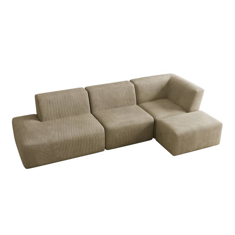 Corduroy Fully Sponge Molded Modular Sectional Sofa with Ottoman