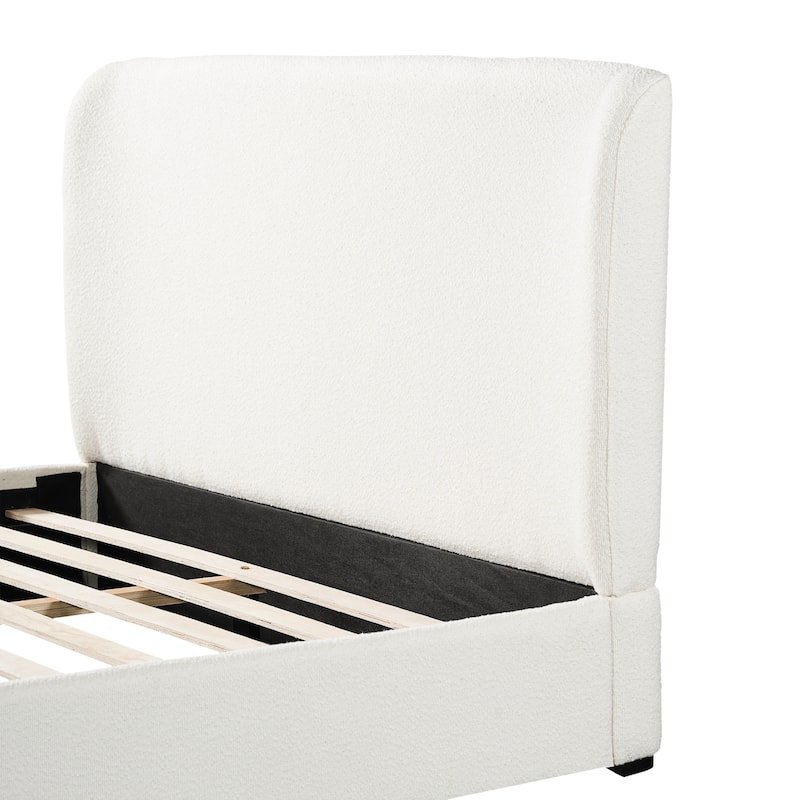 Christopher Knight Home - Soft Pack Modern Upholstered Boucle Bed Frame with Curved Headboard
