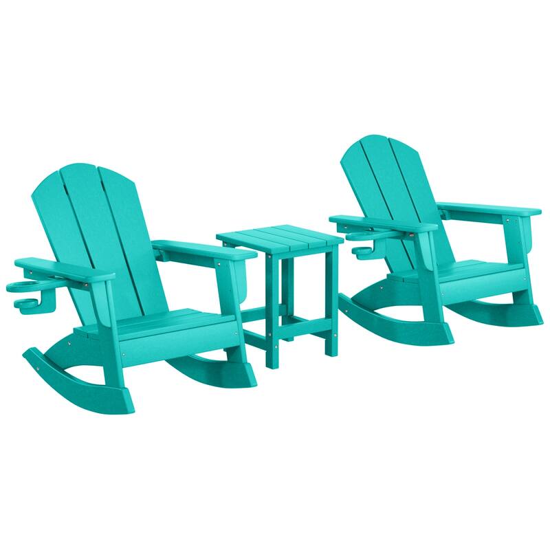 Laguna Kids Outdoor Poly Adirondack Rocking Chair with Side Table 3-Piece Set - Turquoise